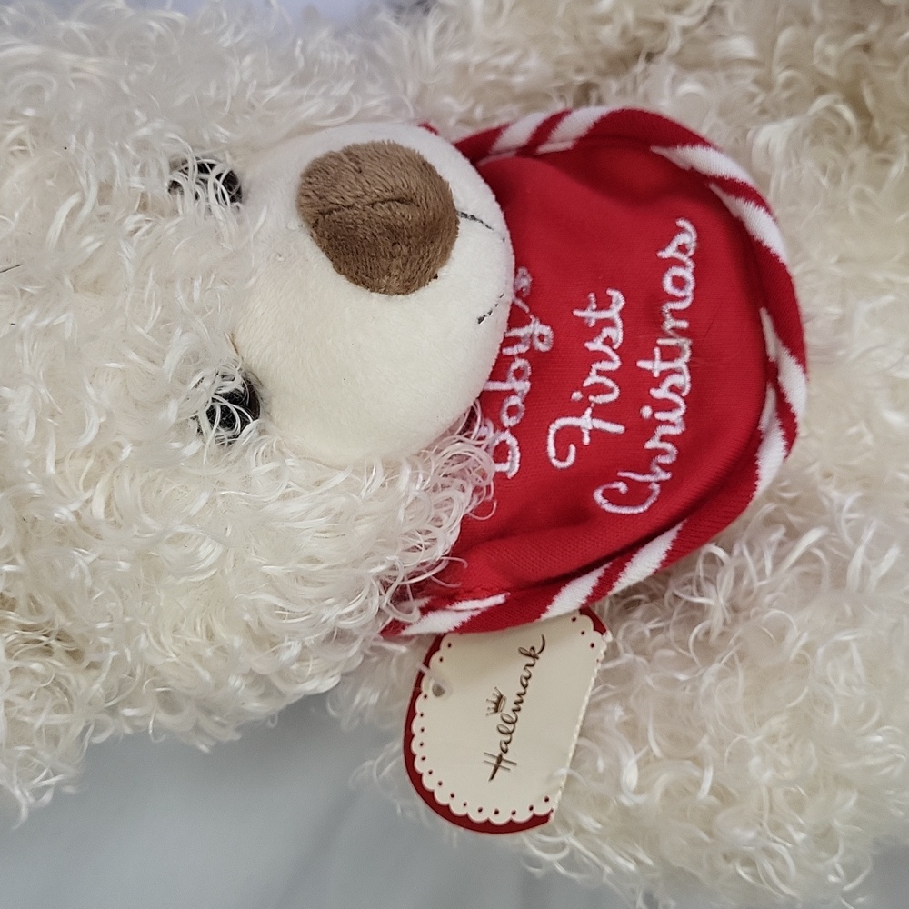 Babys first Christmas Bear Textured Fur Hallmark with Hang Tag New Old Stock